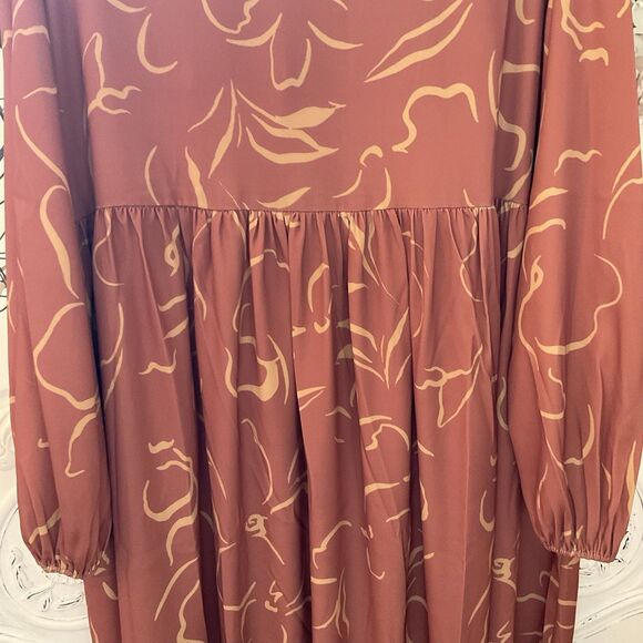NAP Abstract Maxi Dress Empire Waist Long Sleeves Rust, Size L NWT - Picture 15 of 16